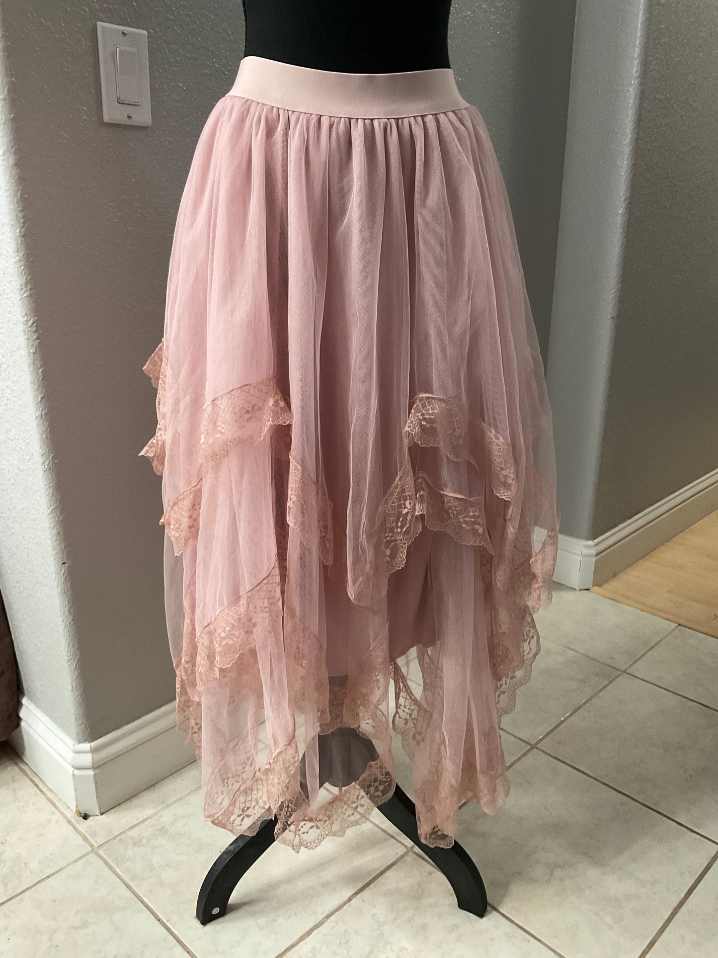 Pink Lace Sheer Skirt Size S/M