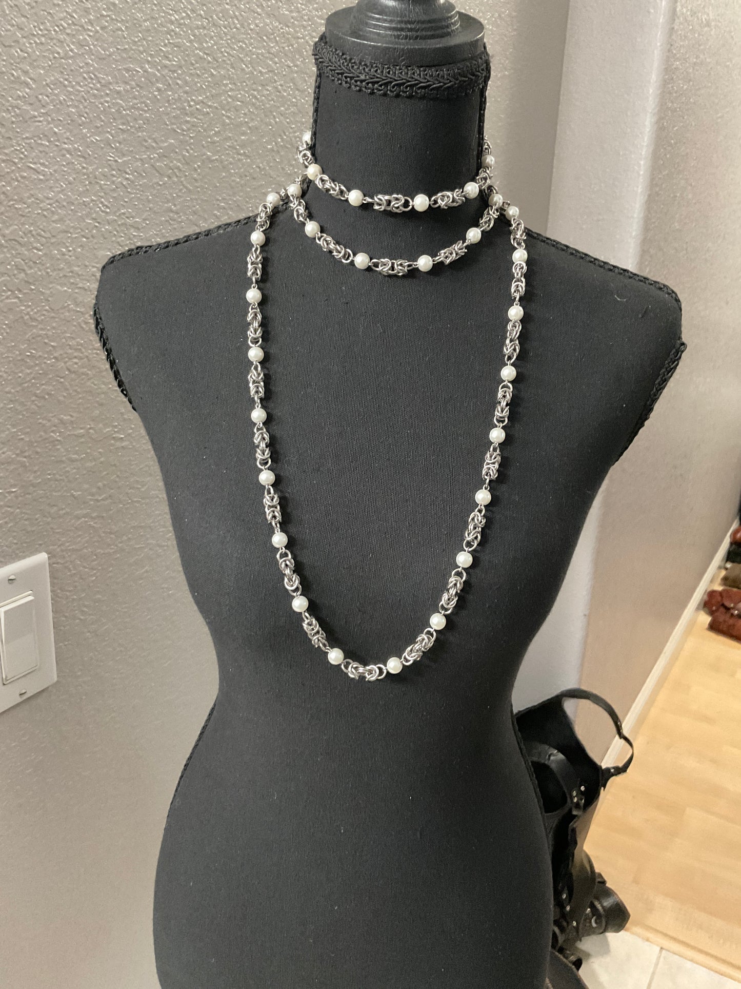 Silver & White Beaded Necklace