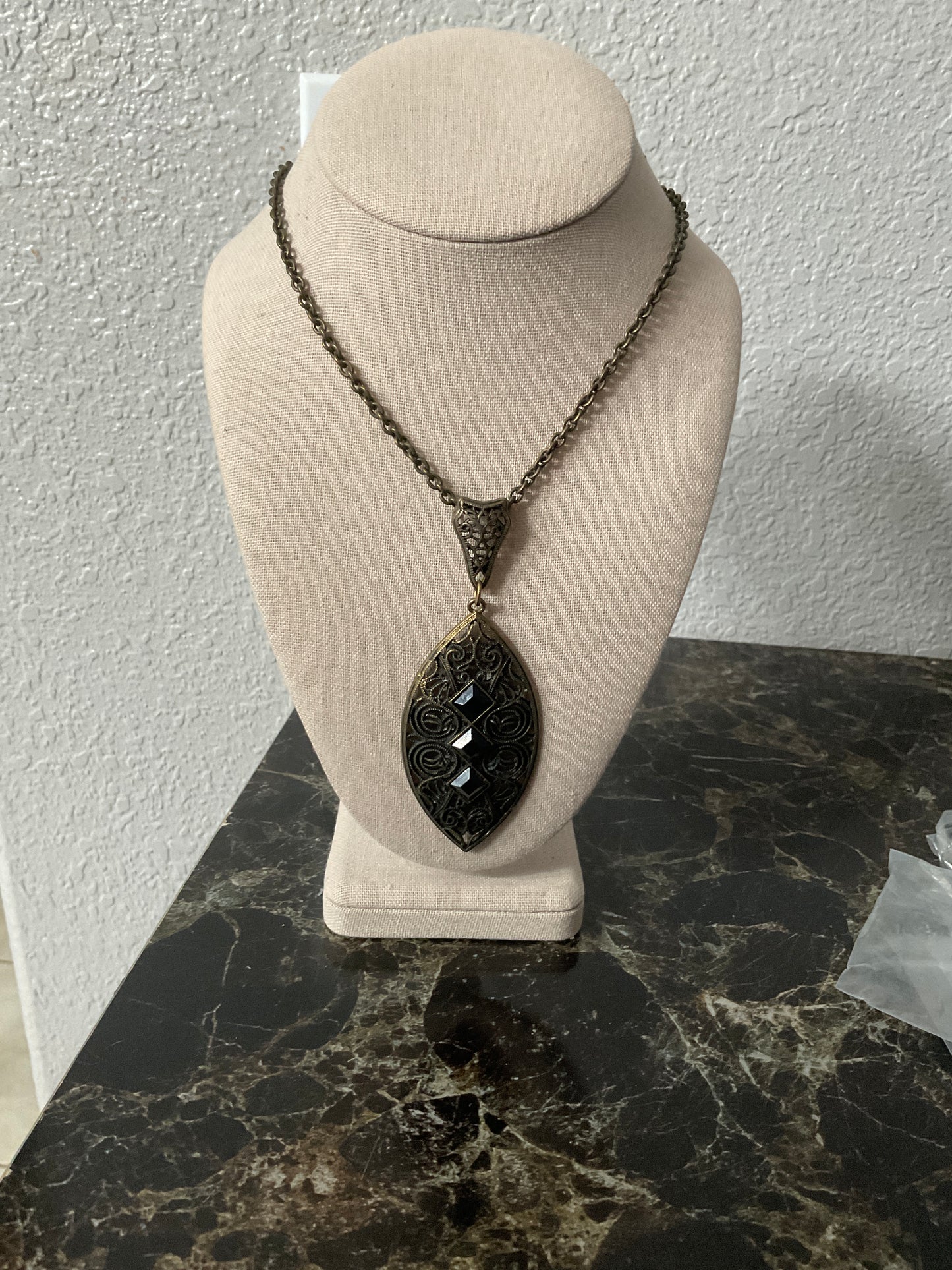 Brass Black Gemstone Pendant Necklace