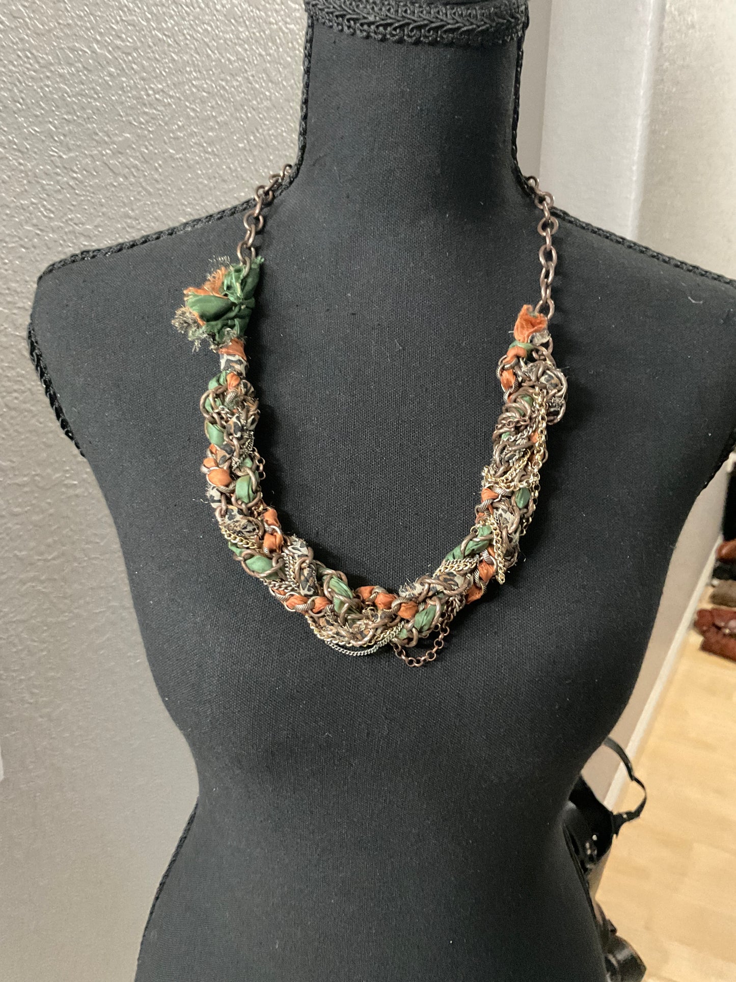 Brass Chain & Fabric Necklace