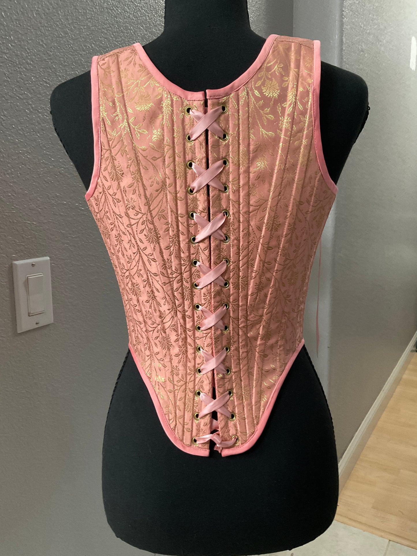 Pink & Gold Brocade Front & Back Lacing Stay Size M/L