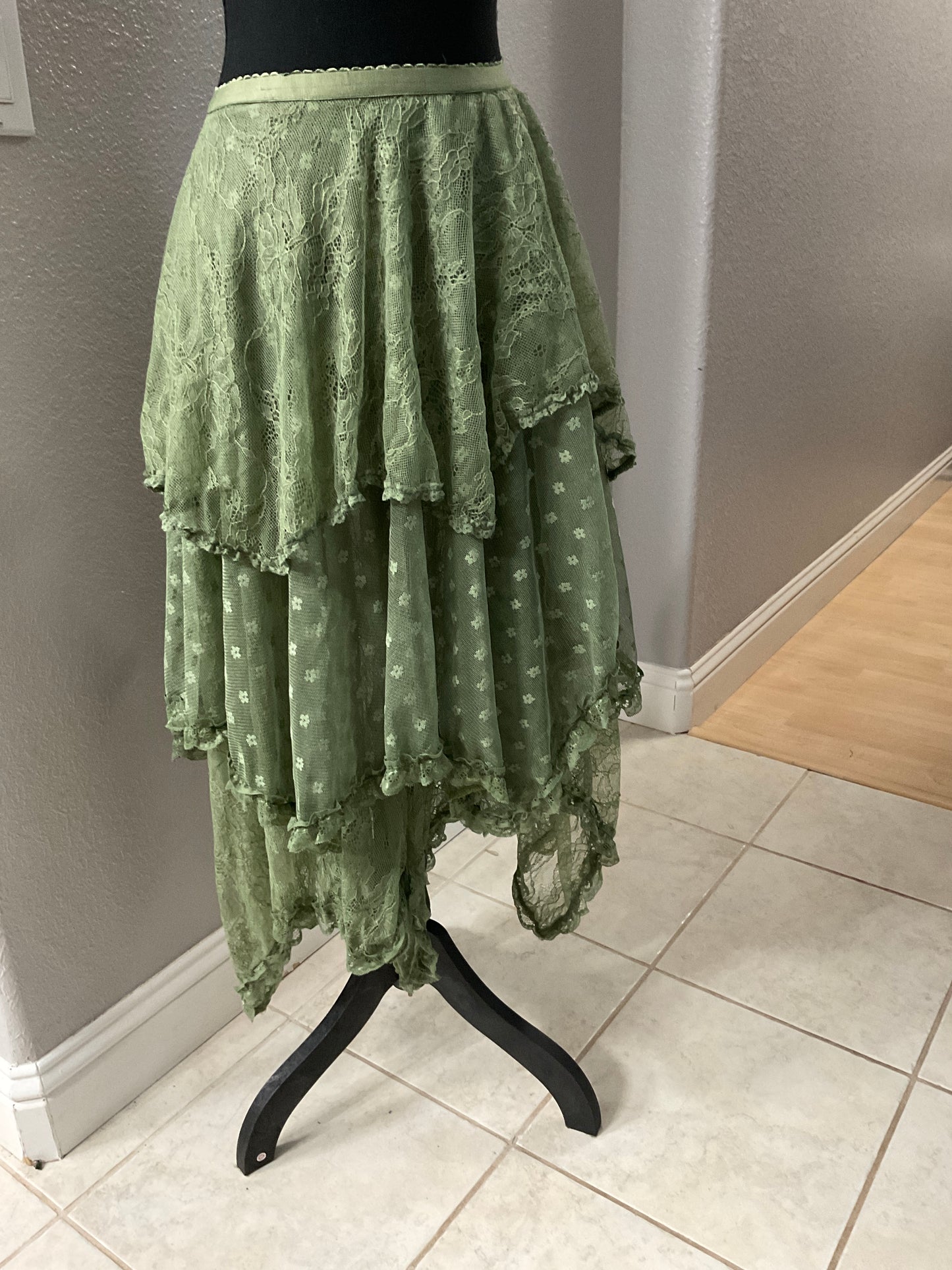 Current Mood Sage Lace Sheer Skirt Size M