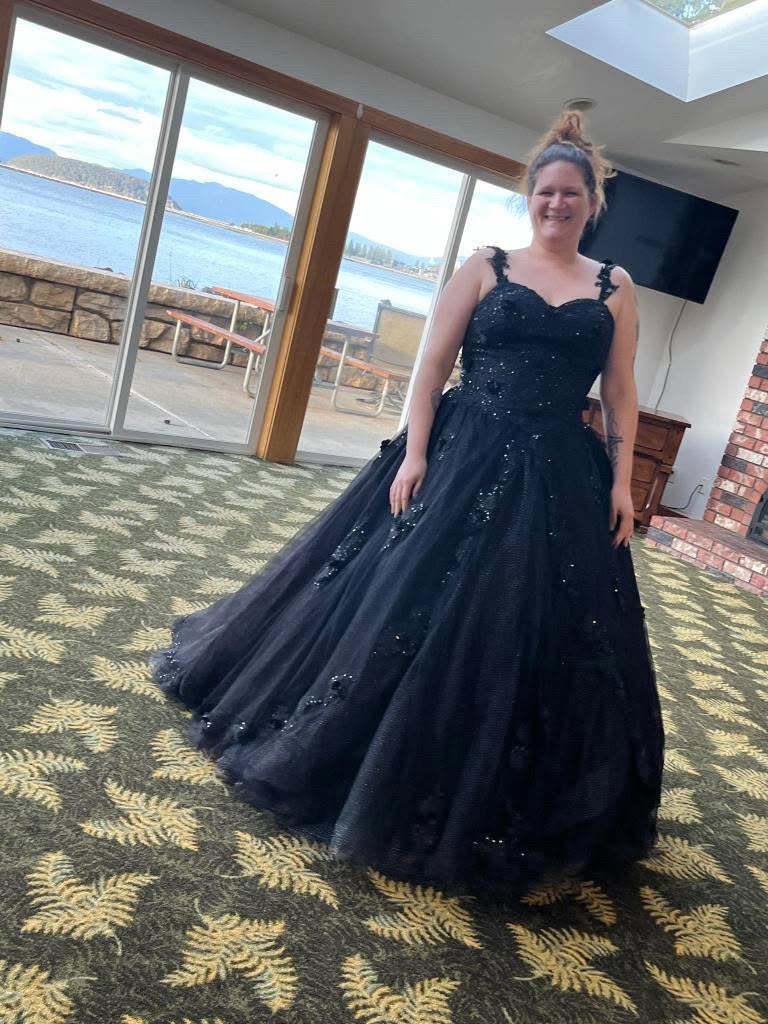 Black Lace and Sequins Dress with Silver glitter Underskirt Size 20-22