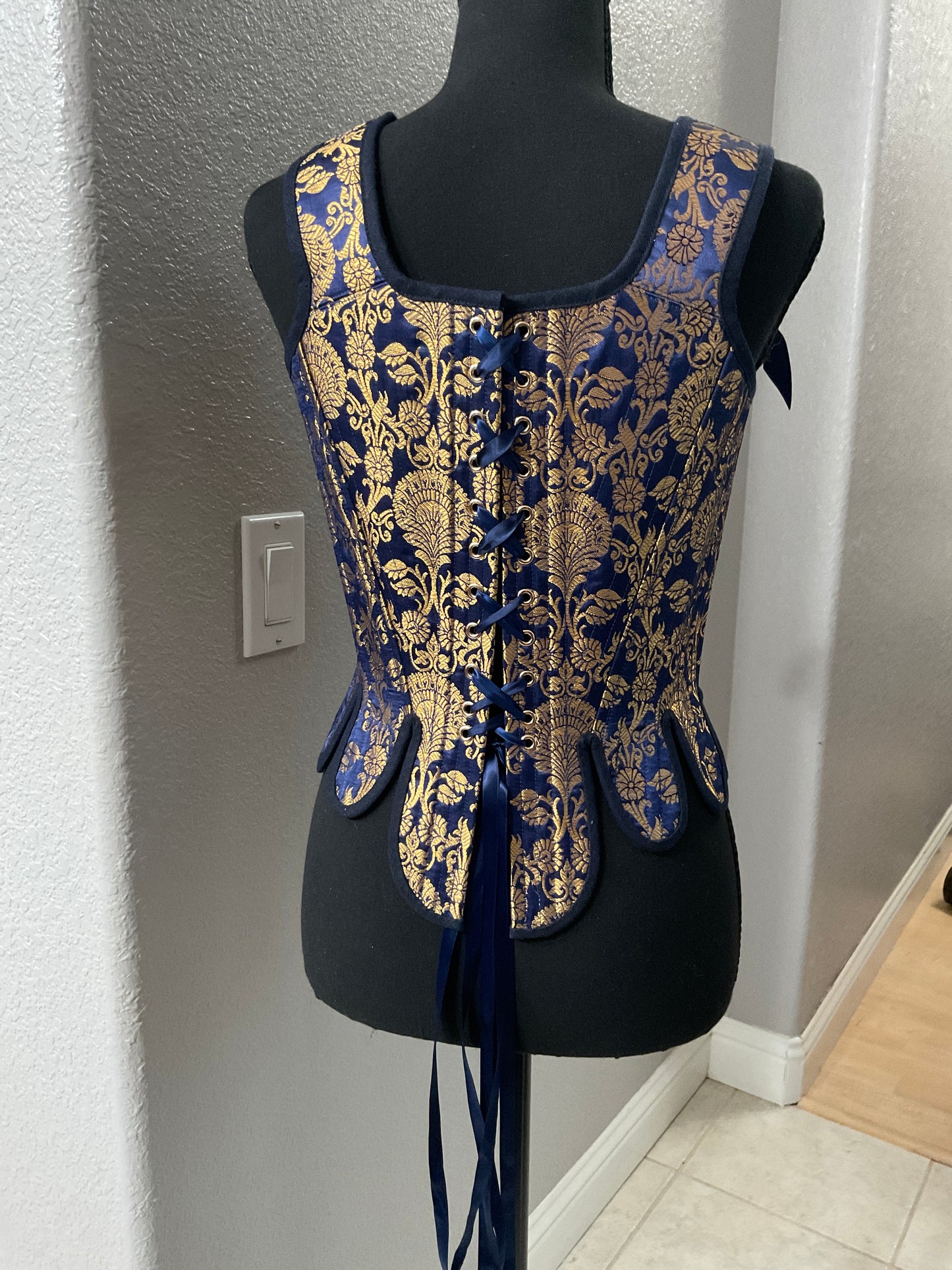 Blue & Gold Brocade Stays Size M/L