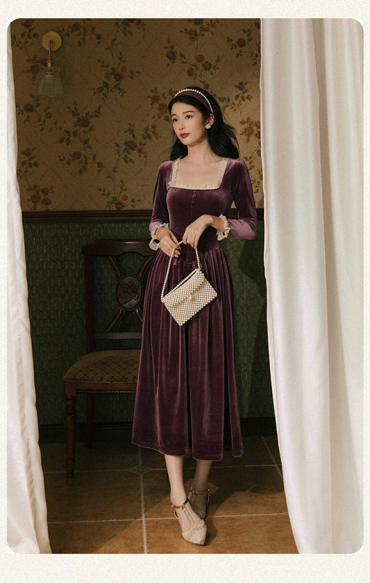 The Cottagecore Velvet Vintage Dress Size Medium Purple