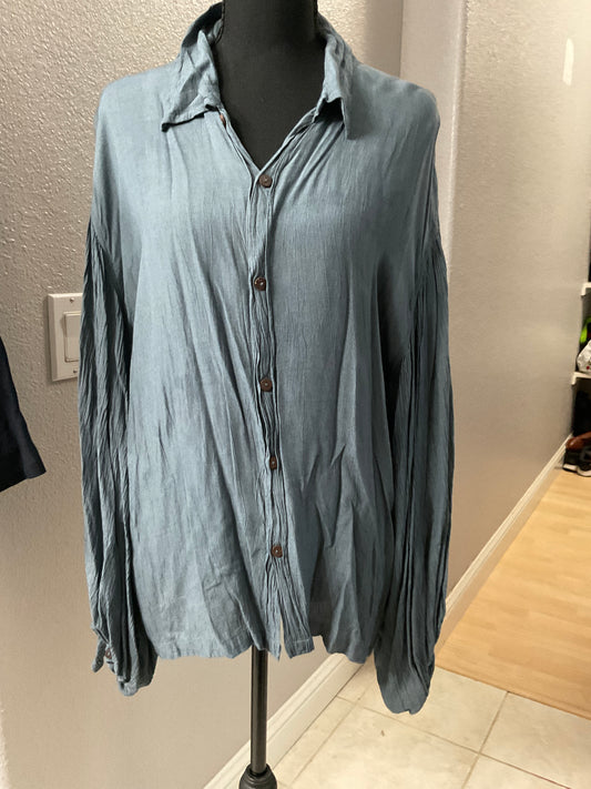 Blue Cotton Long Sleeve Top Size L
