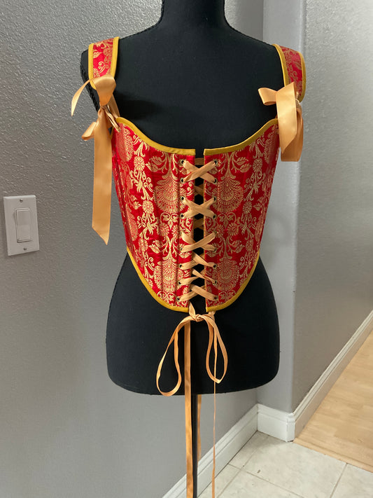Red & Gold Lace Front & Back Stays Size M/L