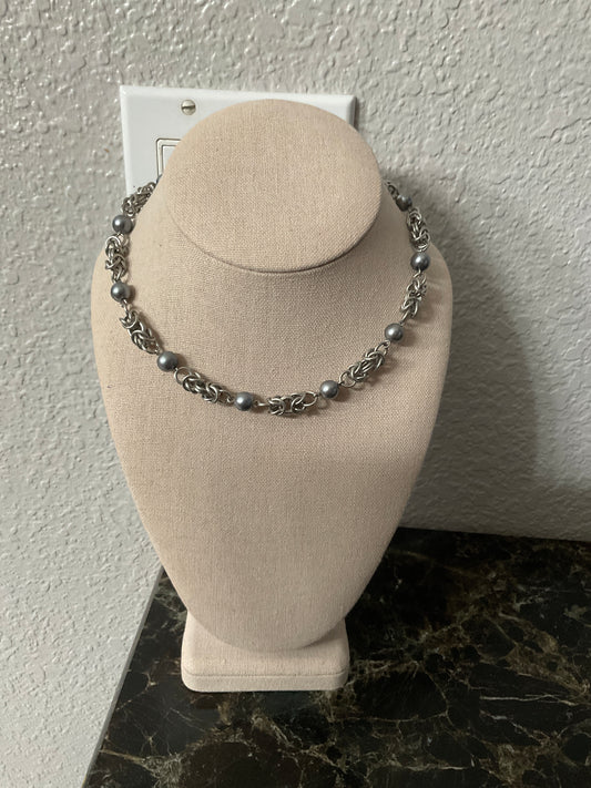 Silver Chain & Silver Beaded Necklace