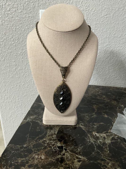 Brass Black Gemstone Pendant Necklace