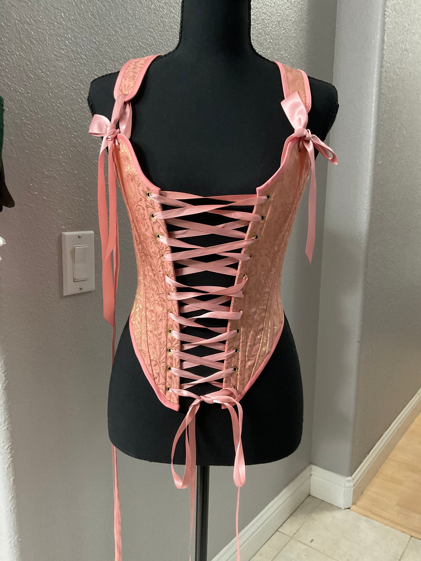 Pink & Gold Brocade Front & Back Lacing Stay Size M/L