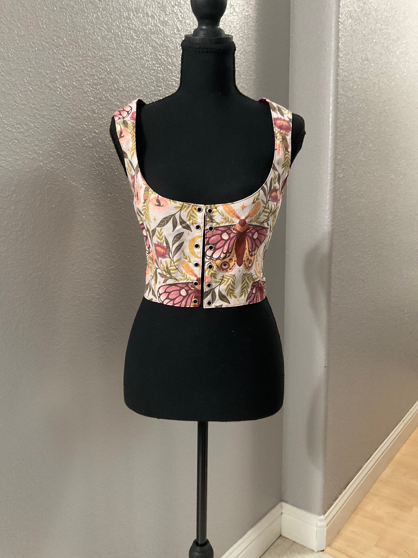 Lace Front Vest Moth Print Size S/M