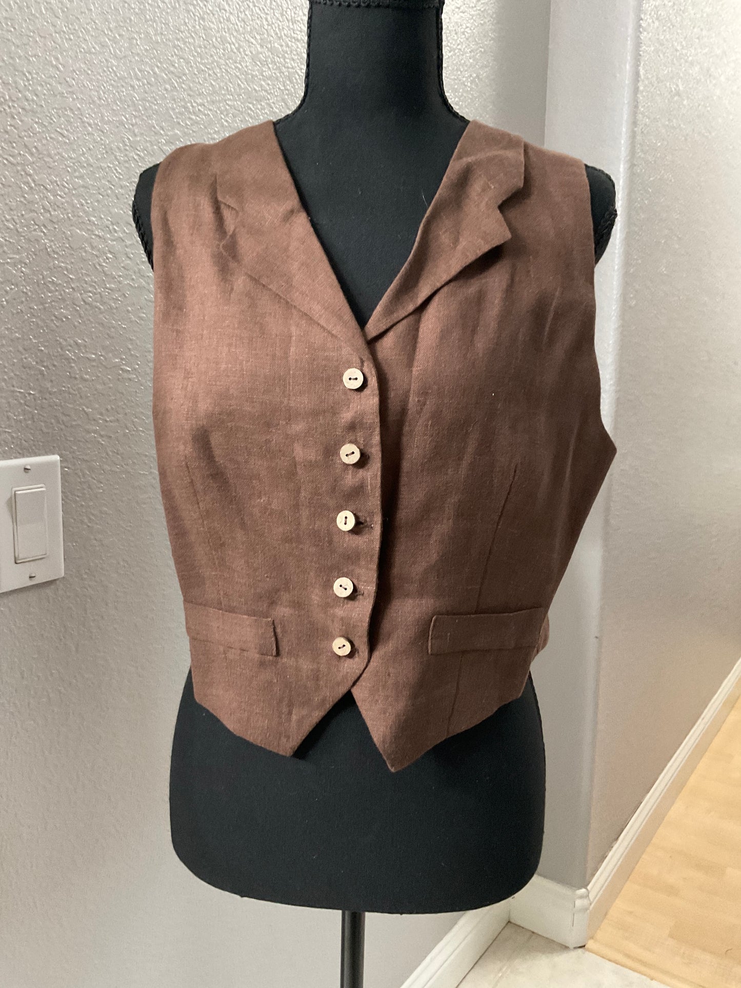 Little Women Atelier Brown Linen Vest Size S