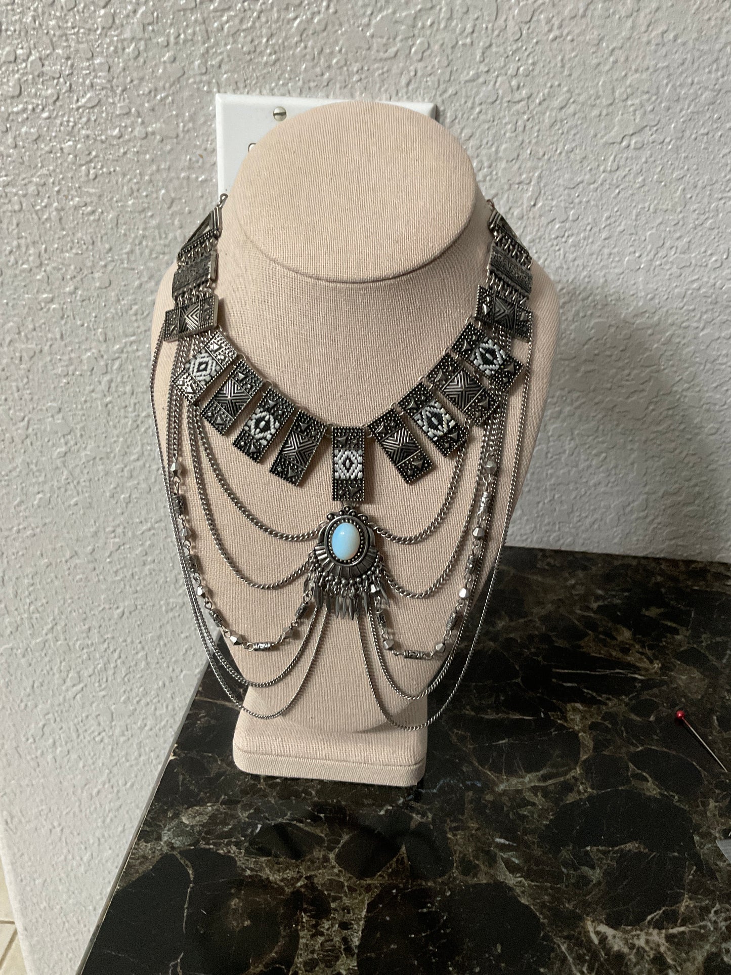 Silver and Chain Opal Necklace