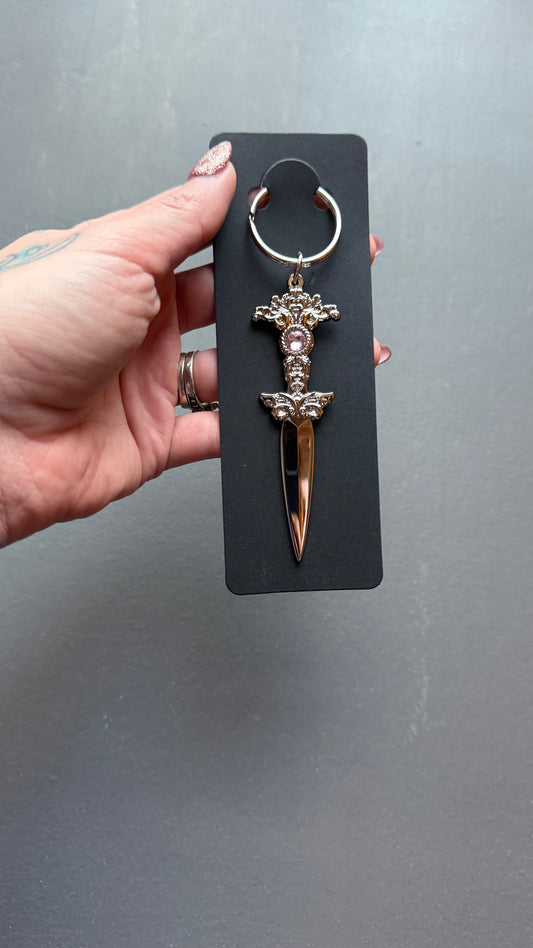 The Sorceress silver pink crystal keychain