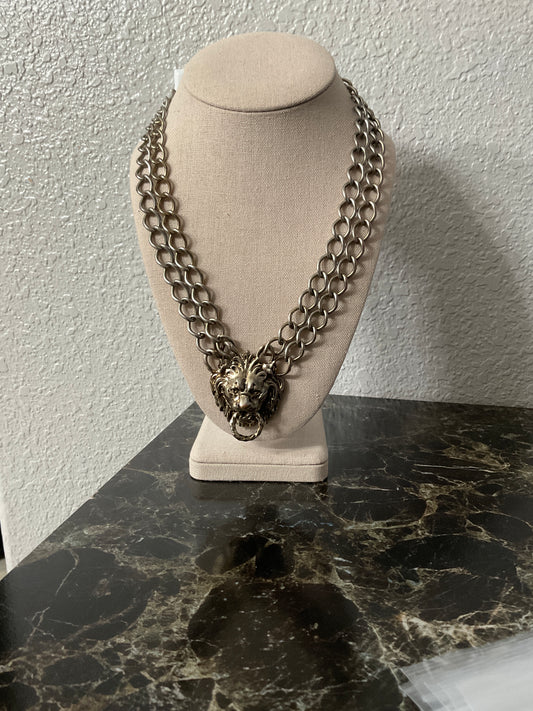 Silver Lion Pendant Necklace