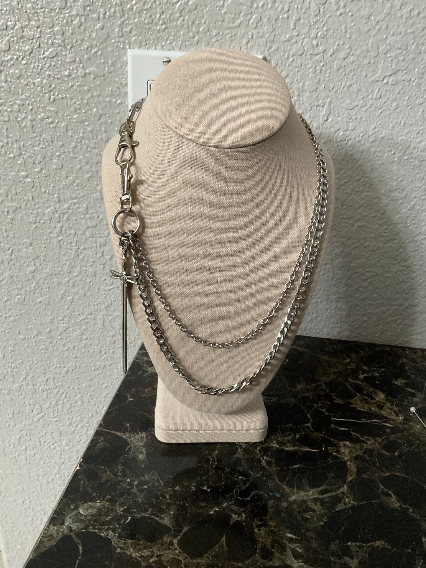 Silver Sword & Chain Necklace