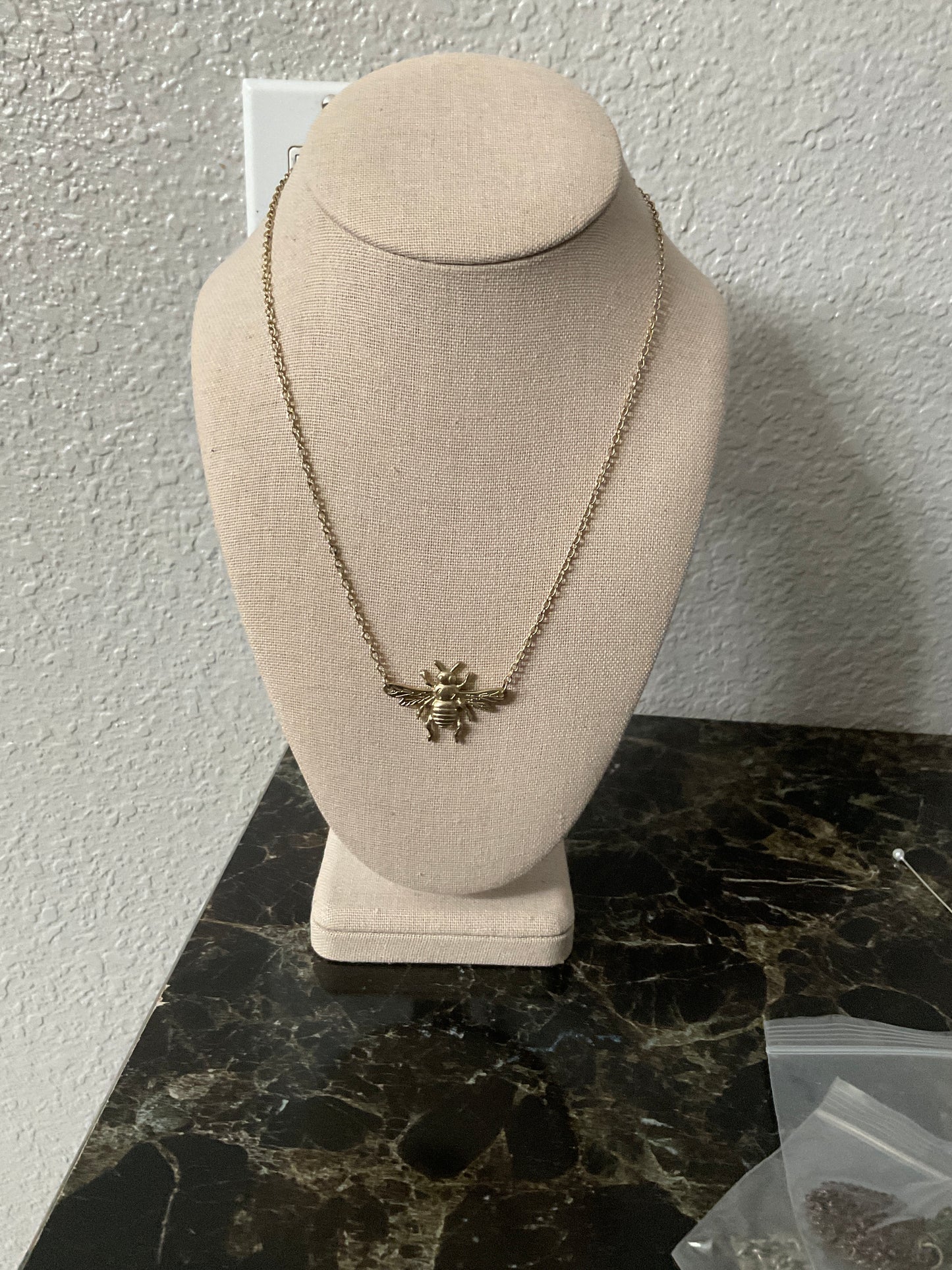 Gold Bee Pendant Necklace