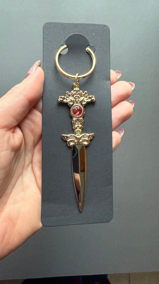 The Sorceress bronze pink crystal keychain