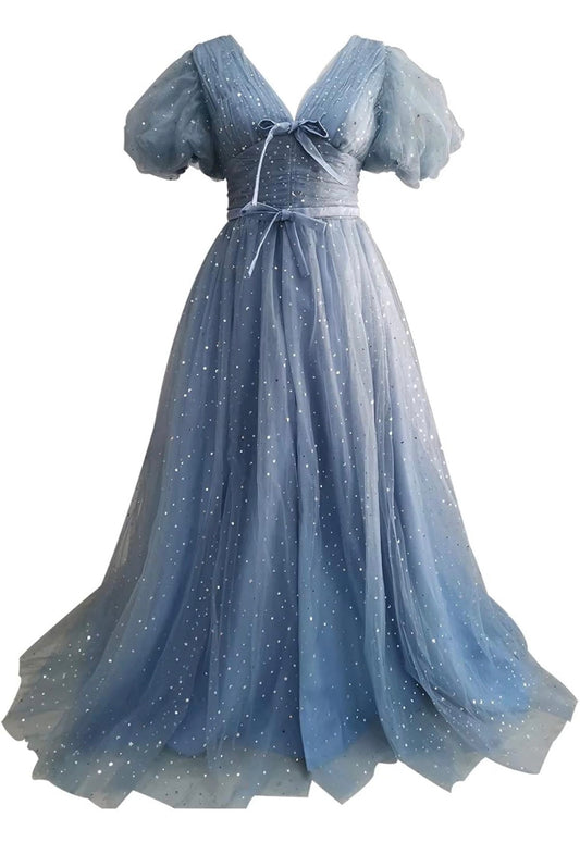 Amazon Blue Tulle with Silver Stars