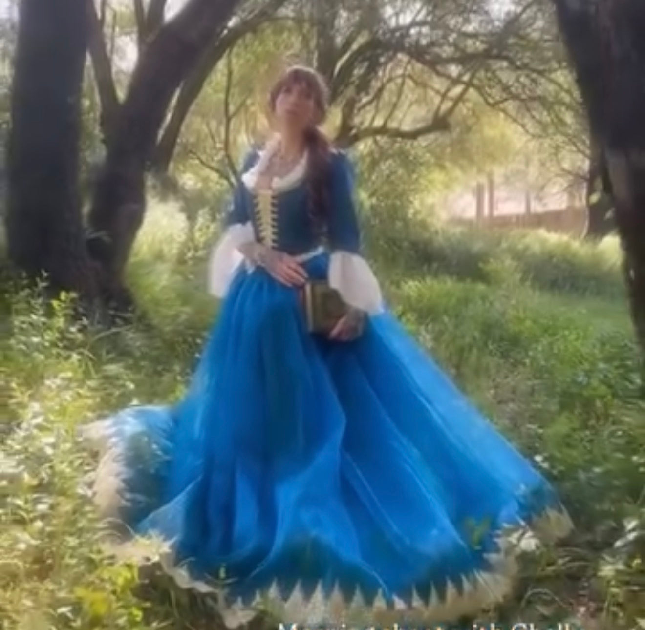 Teal and Gold Dress with white Ruffle Size 36/28/36