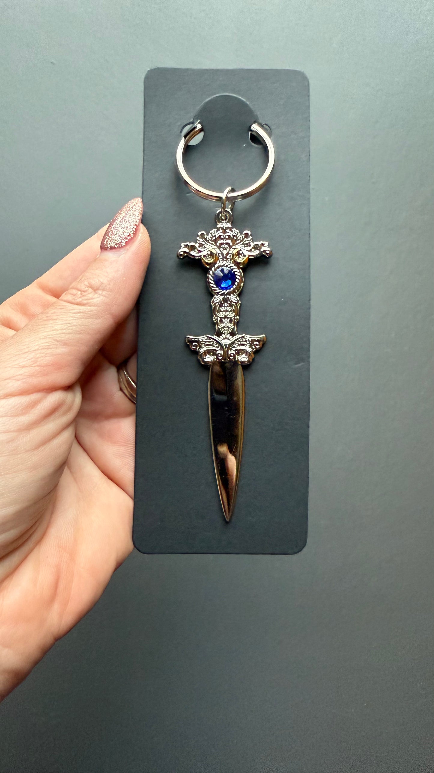 The Sorceress silver blue crystal keychain