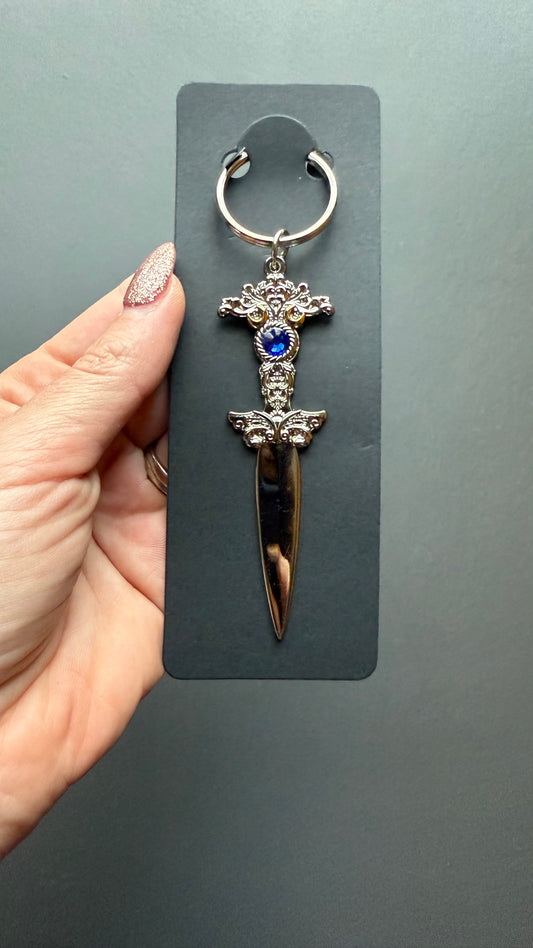 The Sorceress silver blue crystal keychain