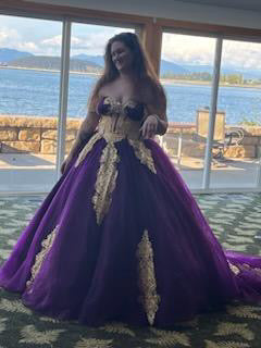 Purple Tulle and Gold Lace Dress Size 20-22