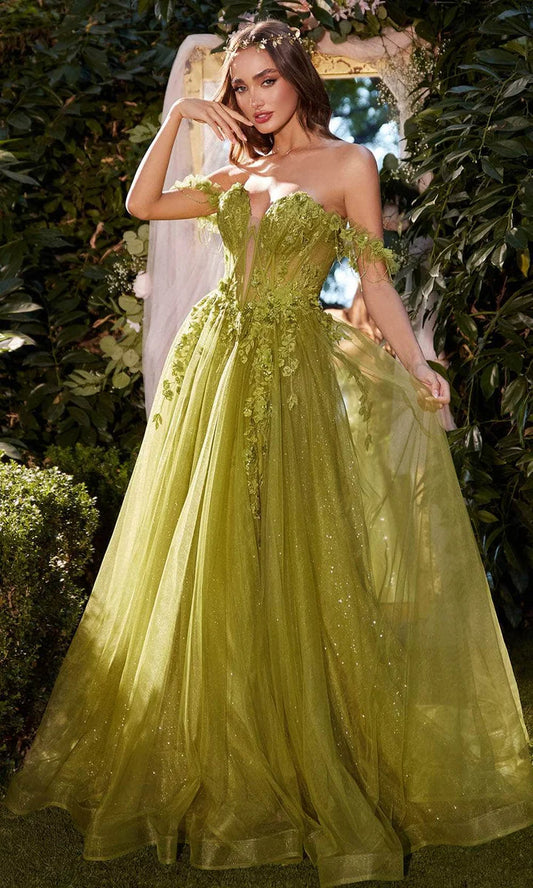 Andrea and Leo A1237 green - Floral Off Shoulder Gown