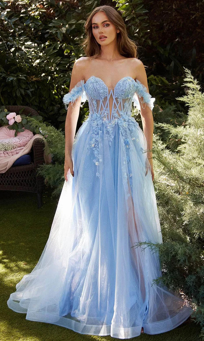 Andrea and Leo A1237 blue - Floral Off Shoulder Gown
